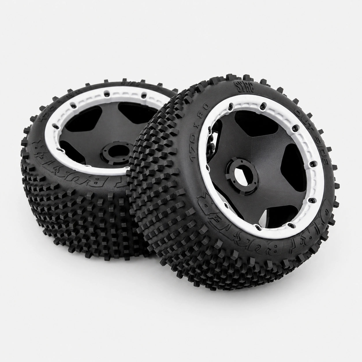 Dirt busters rear tires and wheels pre-mounted for HPI Baja 5B.
