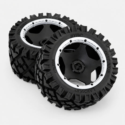 All terrain rear tires and wheels pre-mounted for HPI Baja 5B.